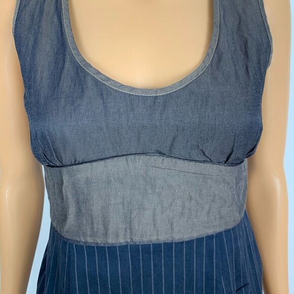 Margaret O’Leary Pinstripe Fitted Mini Dress Scoop Neck Mod Rockabilly Bodycon - Picture 2 of 8